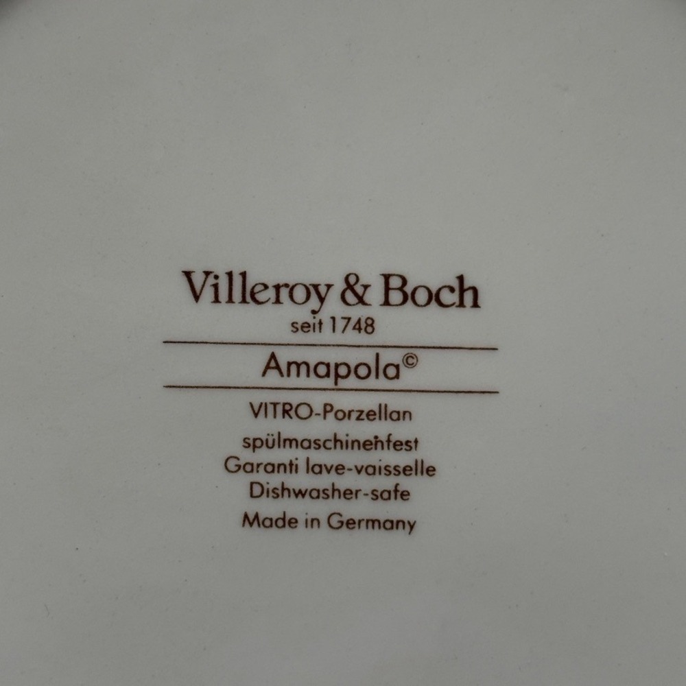 Villeroy & Boch AMAPOLA Poppies Dinner Plate 10.5" Set of 4 Brown Backstamp - Picture 6 of 6
